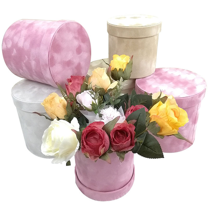 Florist Supply Buckets - 3Pcs/Set Velvet Gift Box Round Shape