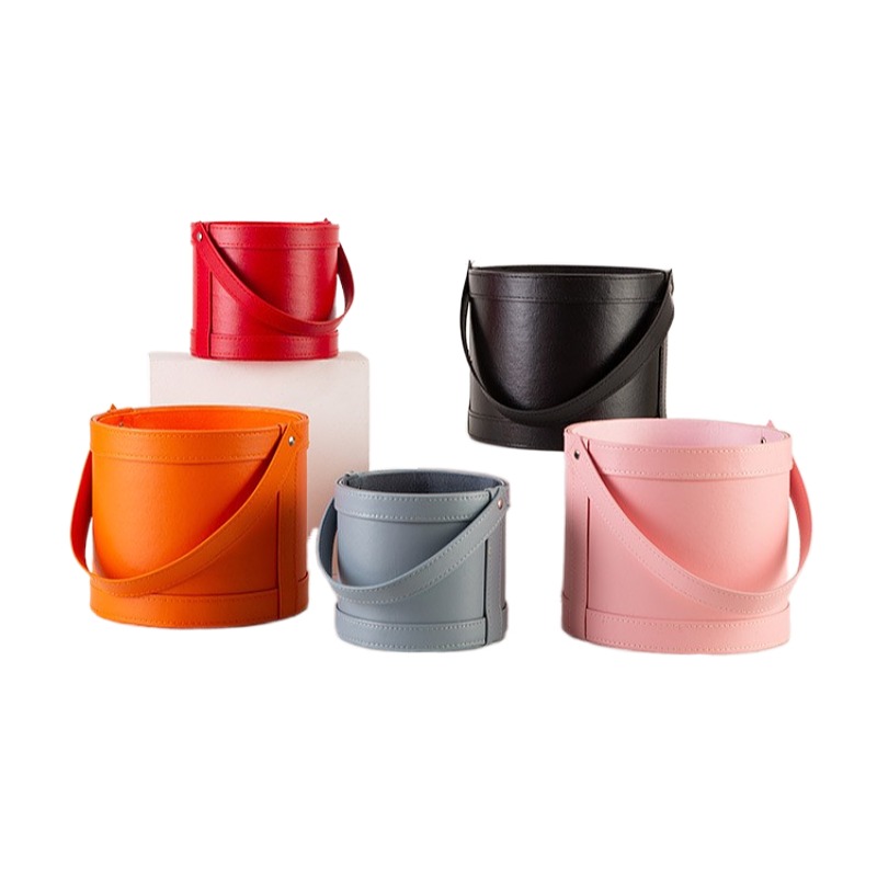 Portable Leather Round Gift Bo - Florist Supply Buckets reseña y precio